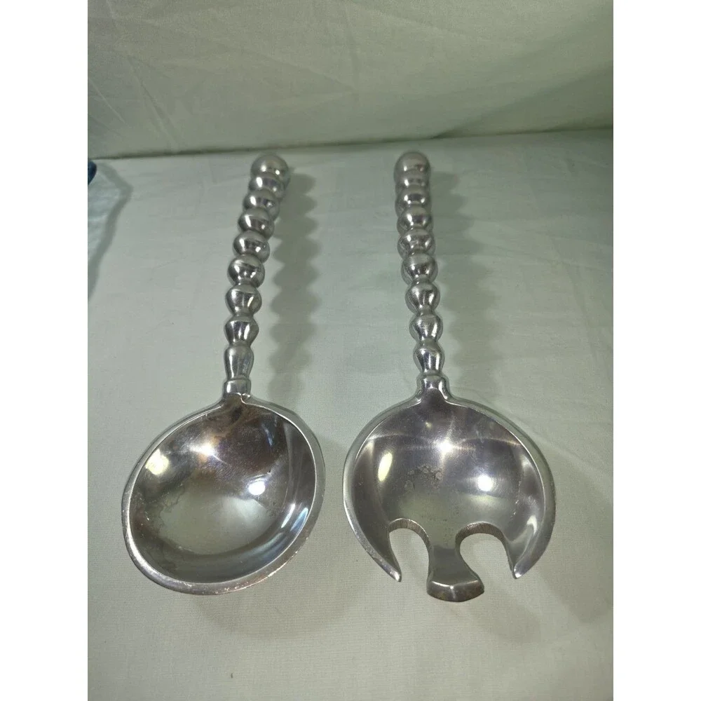 Vintage Mariposa String of Pearls Cast Aluminum Salad Servers Fork Spoon Set